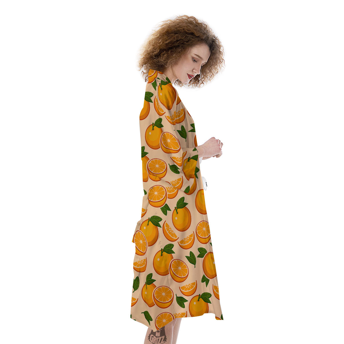 Fruit Orange Print Pattern Kimono-grizzshop