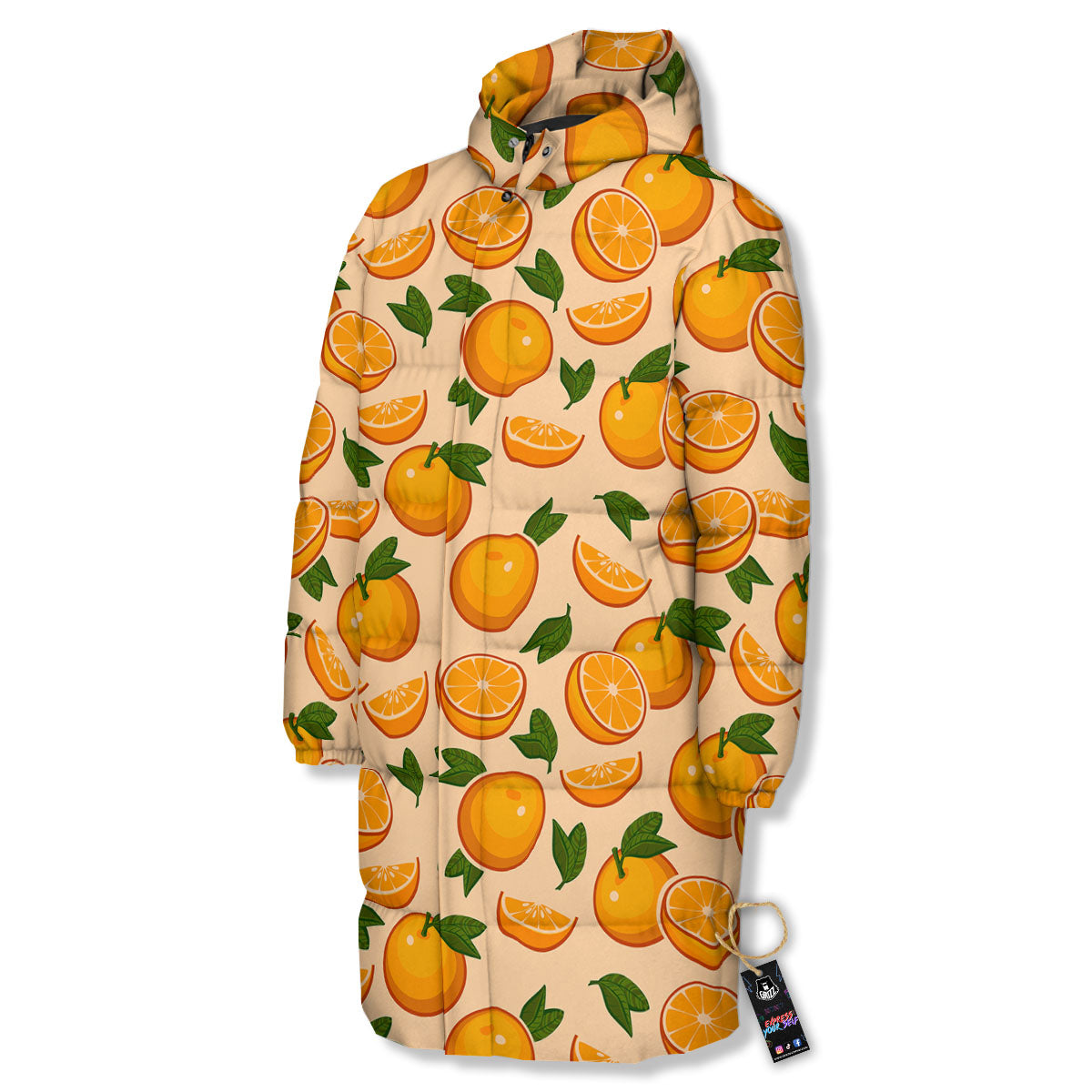 Fruit Orange Print Pattern Long Down Jacket-grizzshop
