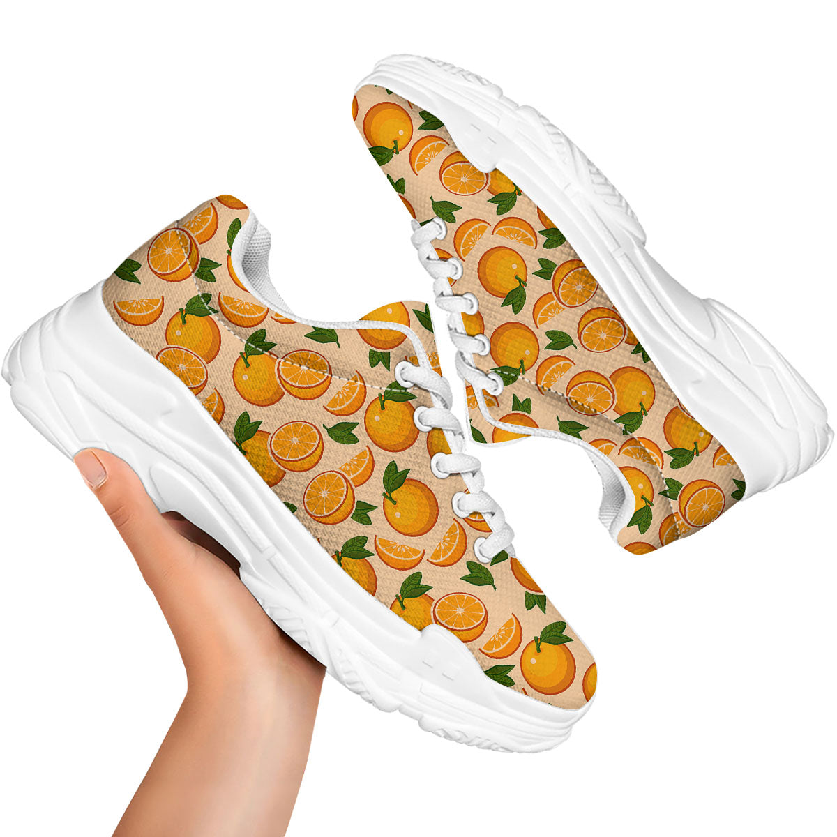 Fruit Orange Print Pattern White Chunky Shoes-grizzshop