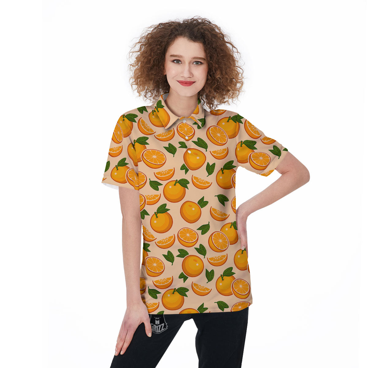 Fruit Orange Print Pattern Women's Golf Shirts-grizzshop