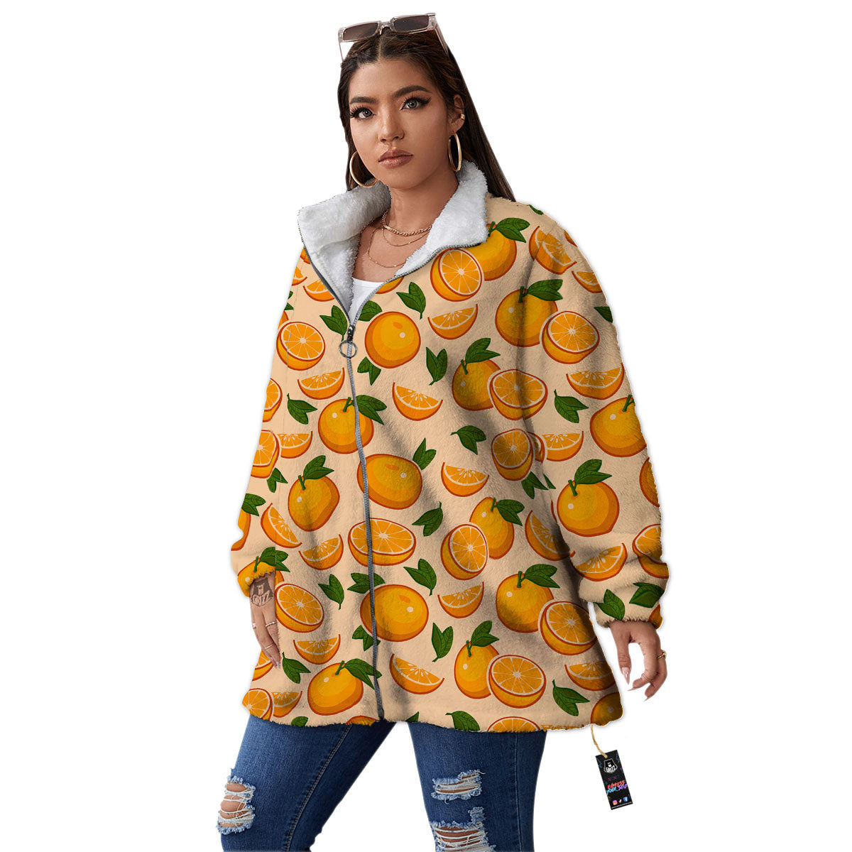 Fruit Orange Print Pattern Women's Sherpa Jacket-grizzshop