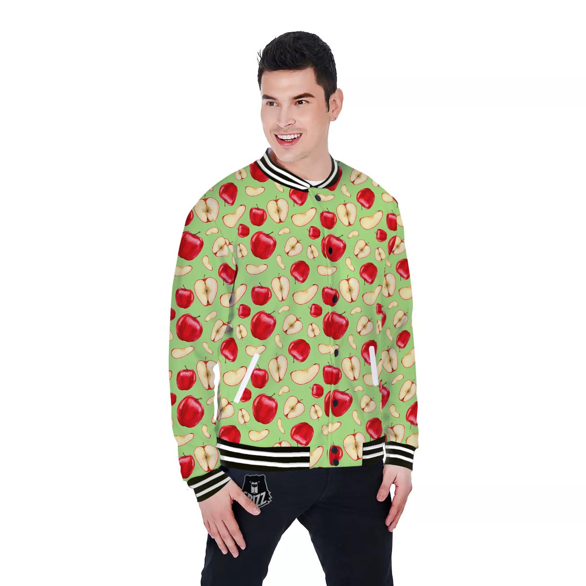 Fruit Red Apple Print Pattern Baseball Jacket-grizzshop