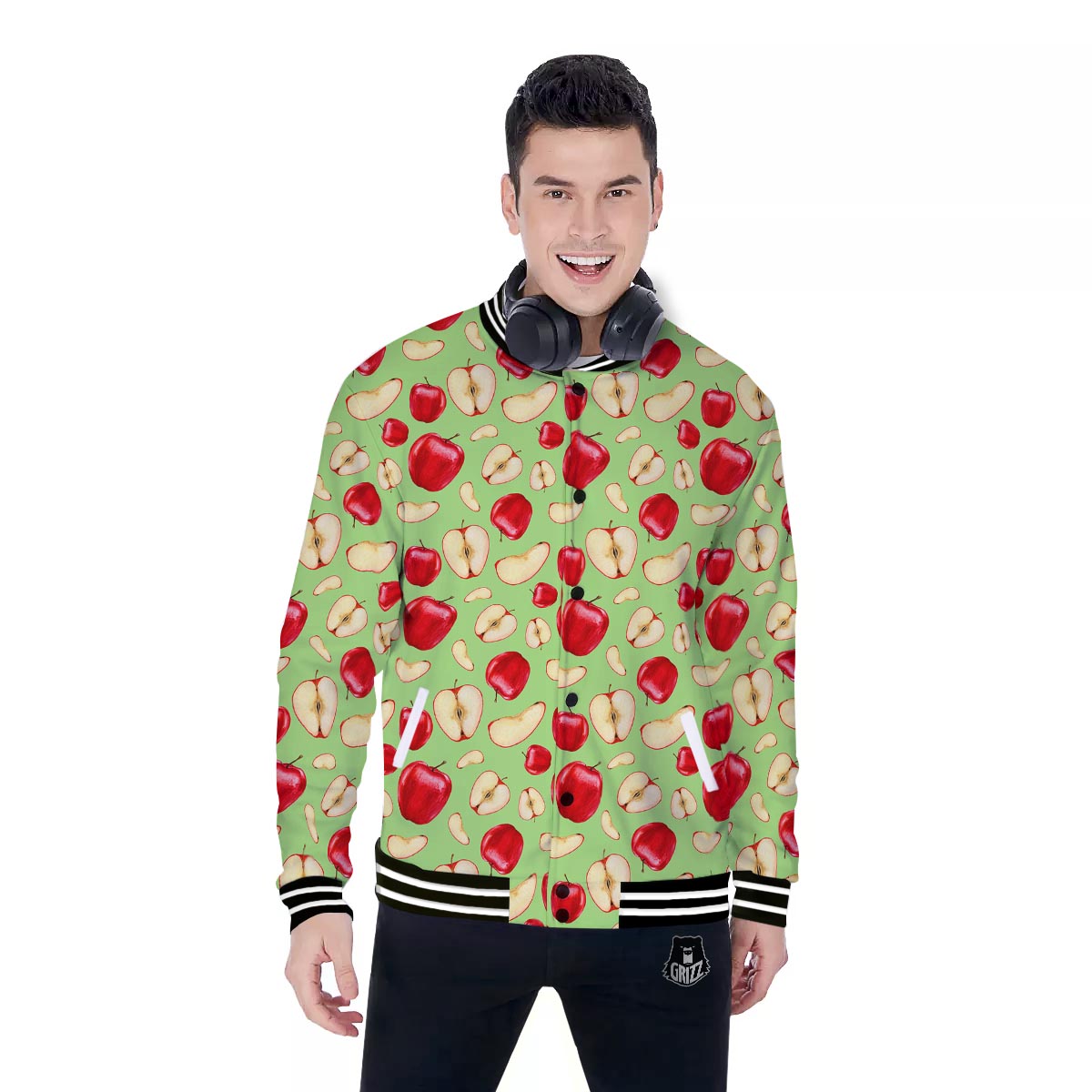 Fruit Red Apple Print Pattern Baseball Jacket-grizzshop