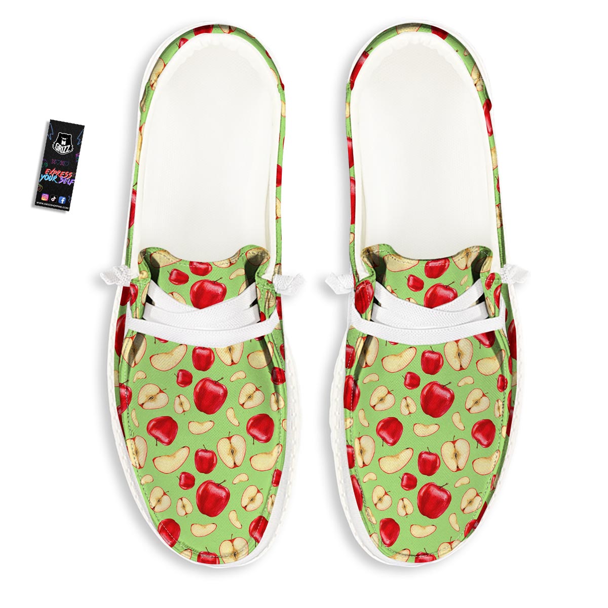 Fruit Red Apple Print Pattern Black Loafers-grizzshop