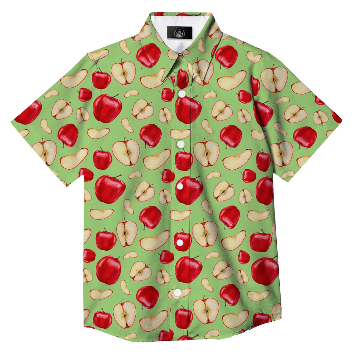 Fruit Red Apple Print Pattern Button Up Shirt-grizzshop