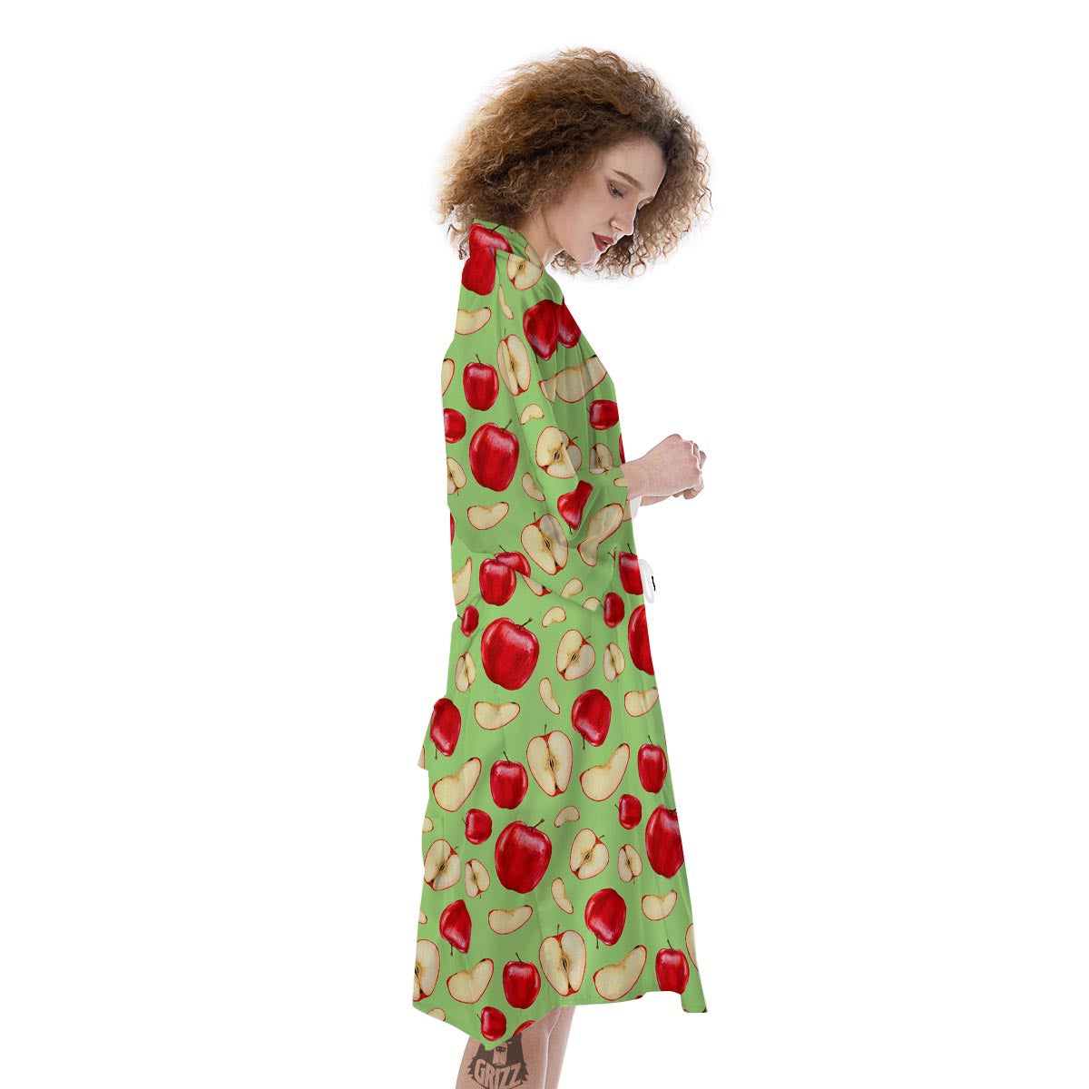 Fruit Red Apple Print Pattern Kimono-grizzshop