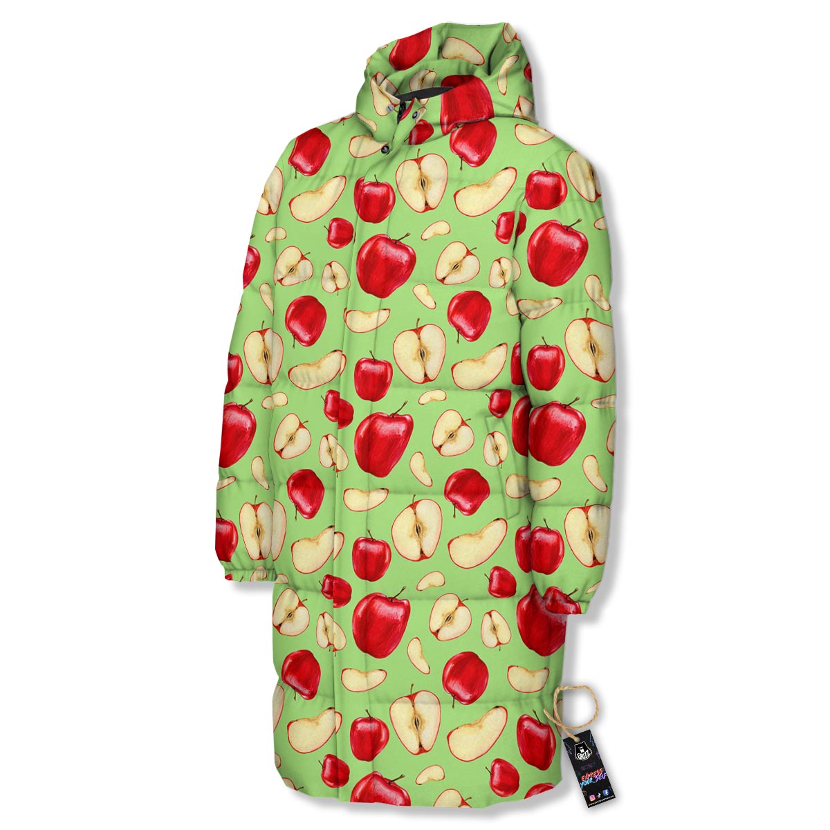 Fruit Red Apple Print Pattern Long Down Jacket-grizzshop
