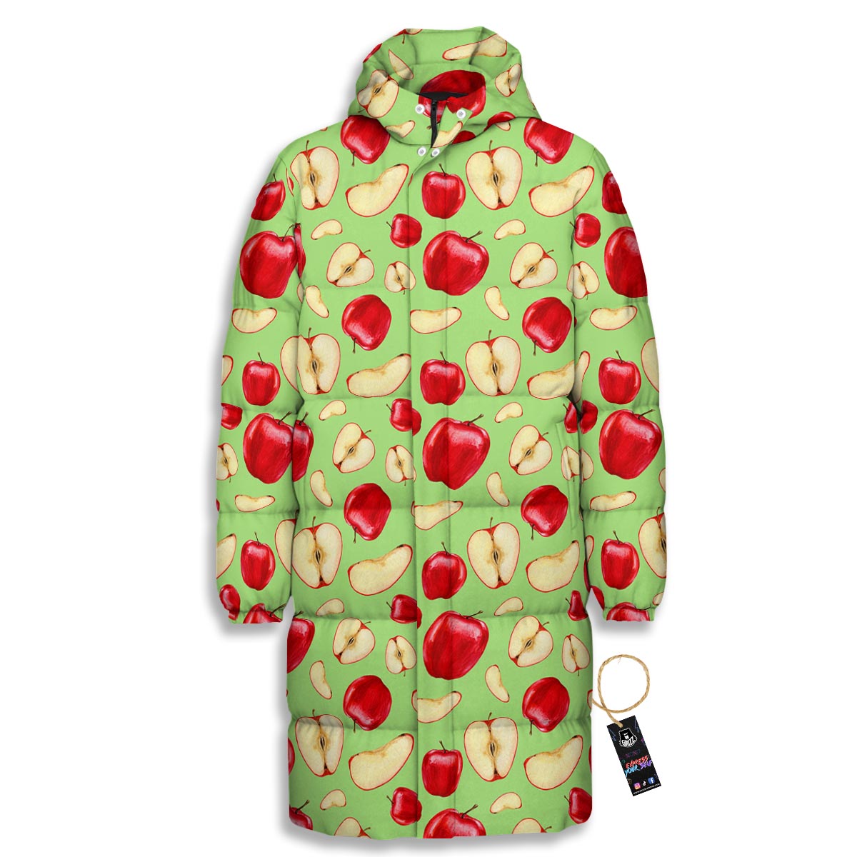 Fruit Red Apple Print Pattern Long Down Jacket-grizzshop