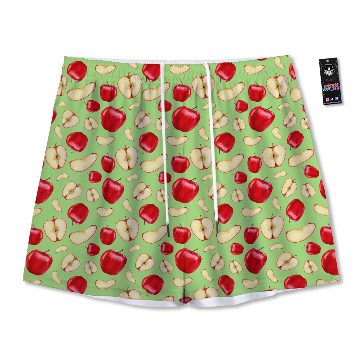 Fruit Red Apple Print Pattern Mesh Shorts-grizzshop