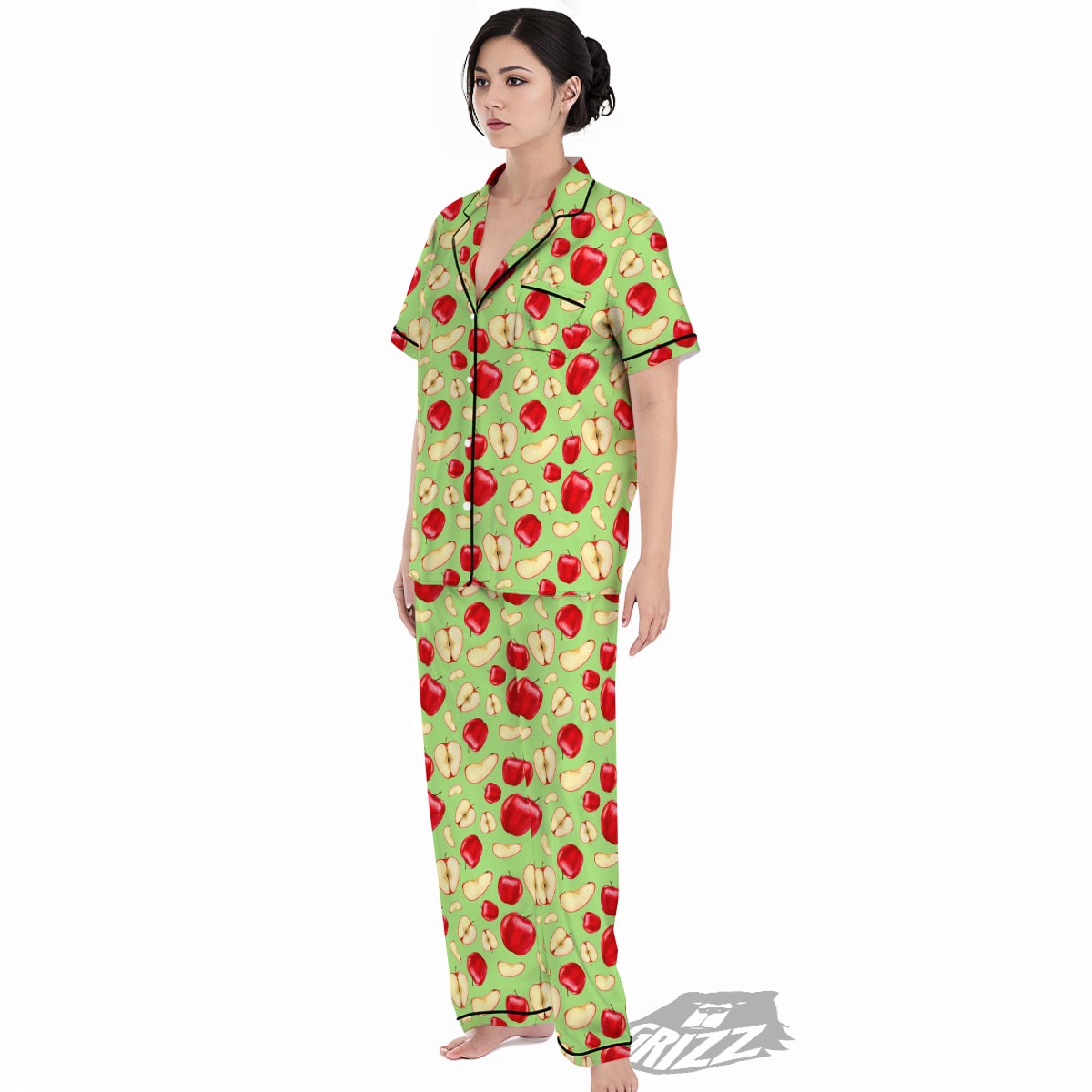 Fruit Red Apple Print Pattern Women's Pajamas Set-grizzshop