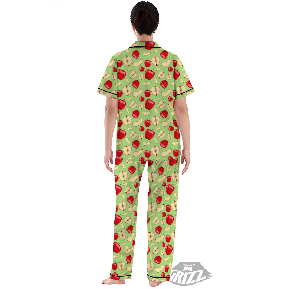 Fruit Red Apple Print Pattern Women's Pajamas Set-grizzshop
