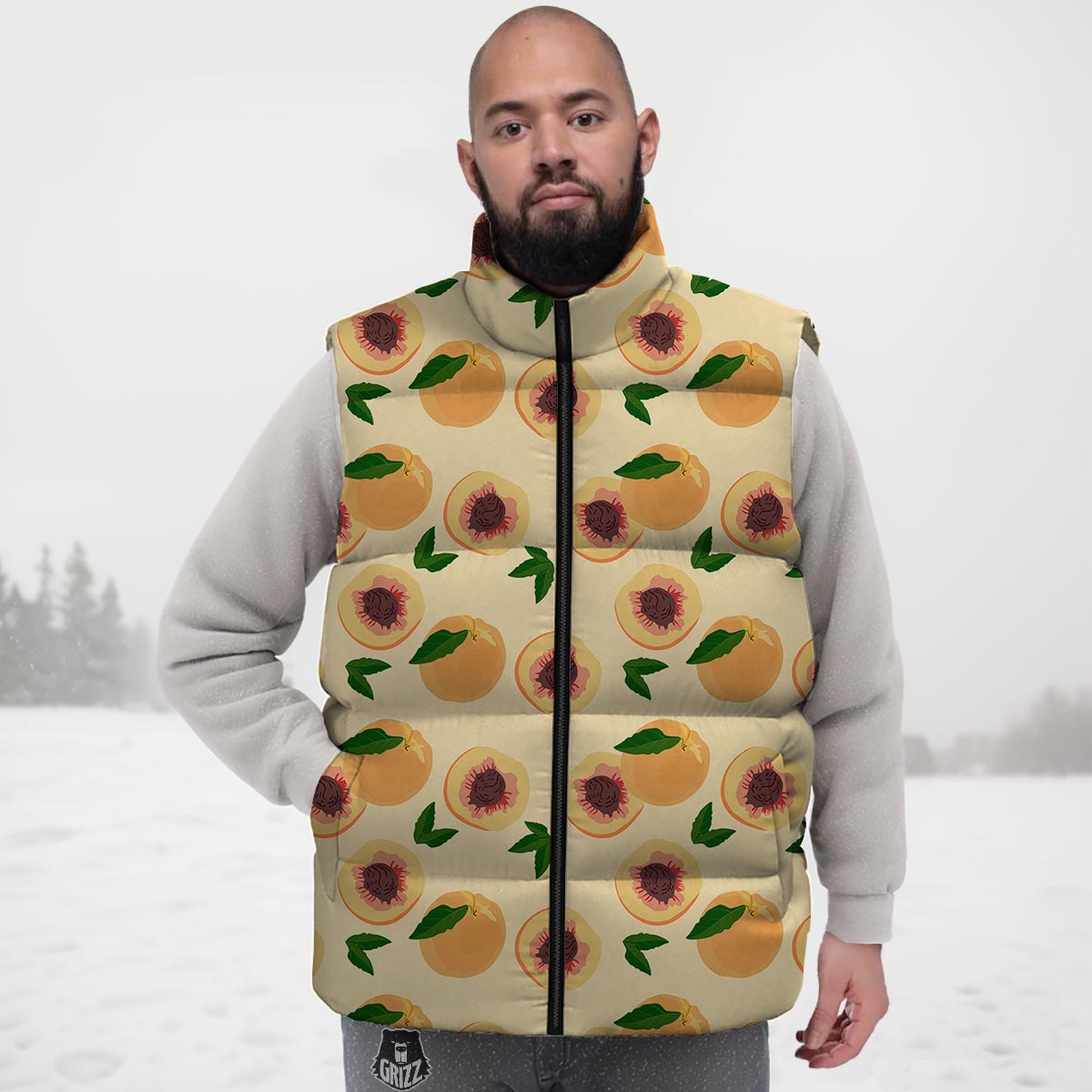 Fruit Ripe Apricot Print Pattern Down Vest-grizzshop