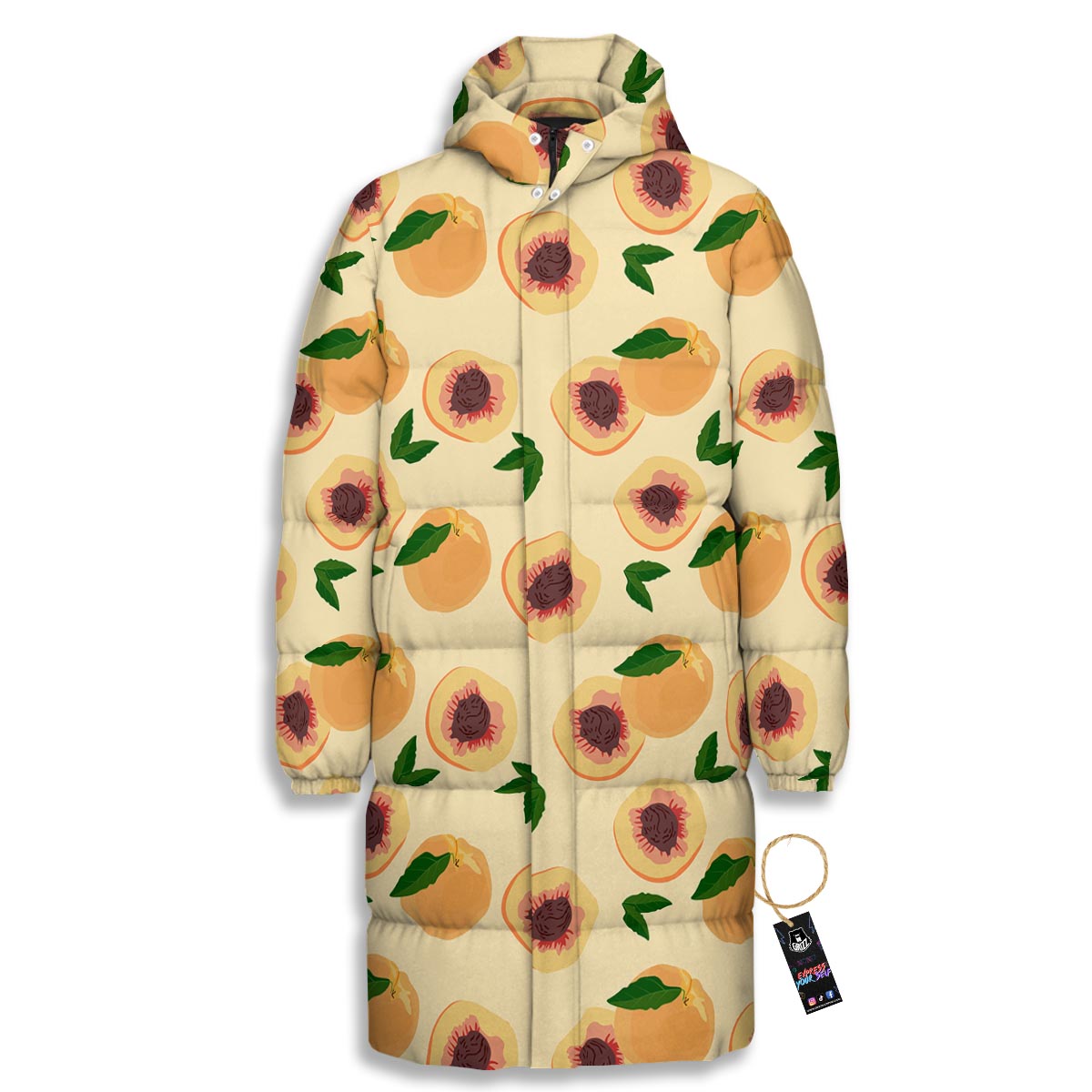 Fruit Ripe Apricot Print Pattern Long Down Jacket-grizzshop