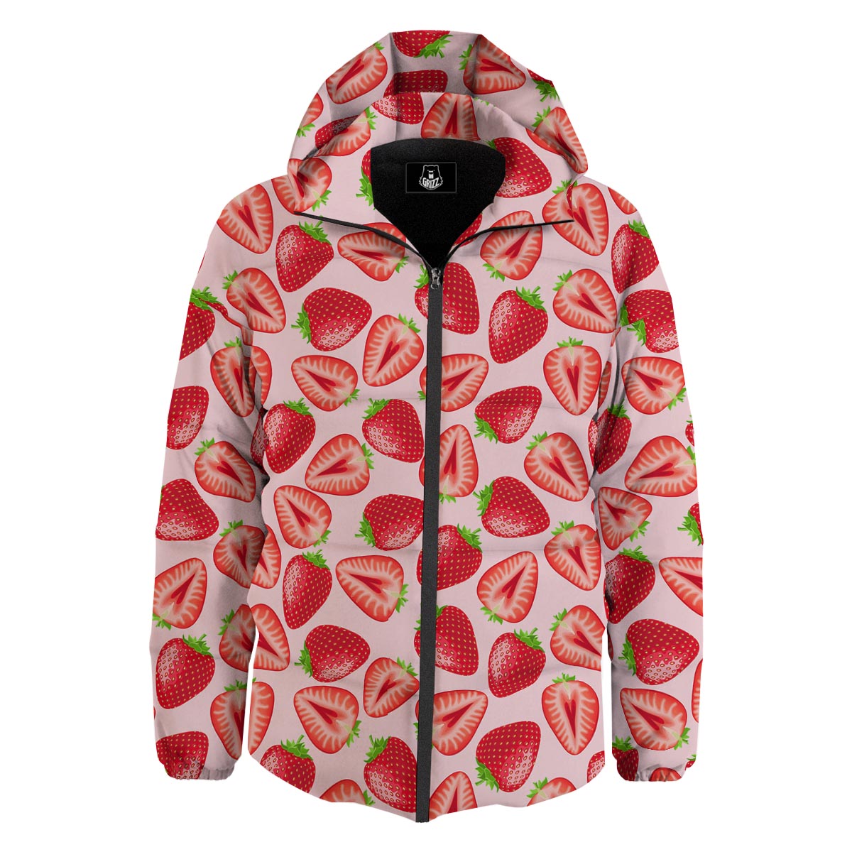 Fruit Strawberry Print Pattern Down Jacket-grizzshop
