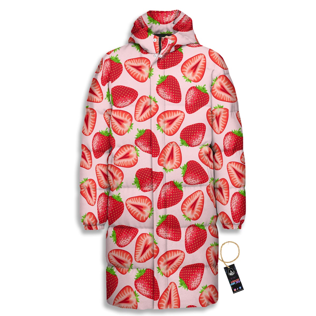 Fruit Strawberry Print Pattern Long Down Jacket-grizzshop
