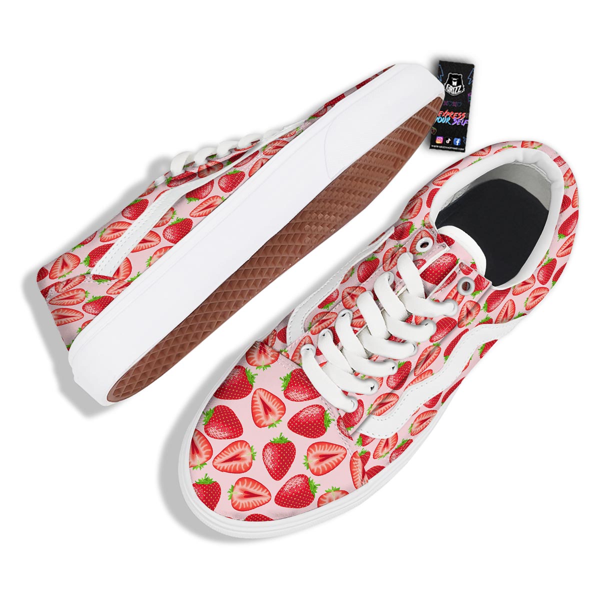 Fruit Strawberry Print Pattern Skate Shoes-grizzshop
