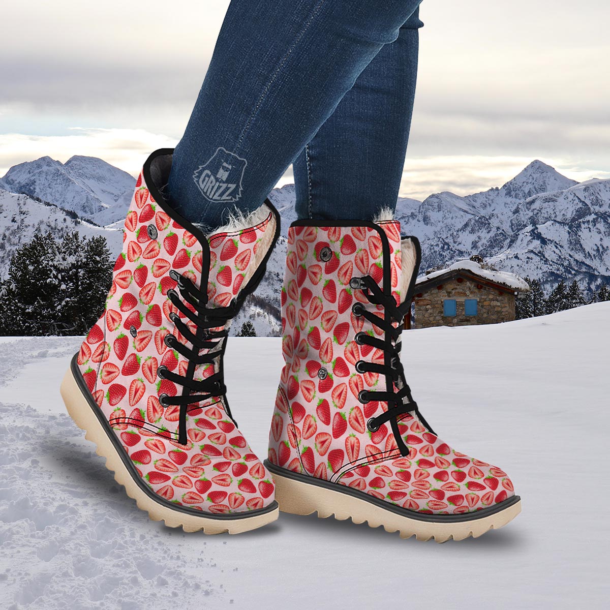 Fruit Strawberry Print Pattern Snow Boots-grizzshop