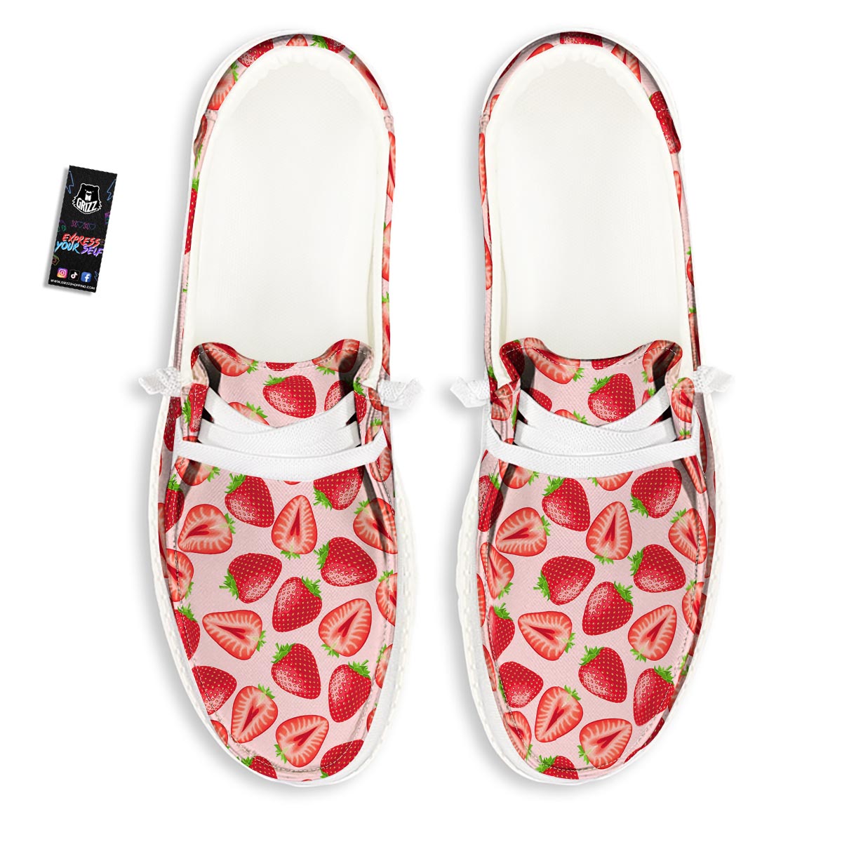 Fruit Strawberry Print Pattern White Loafers-grizzshop