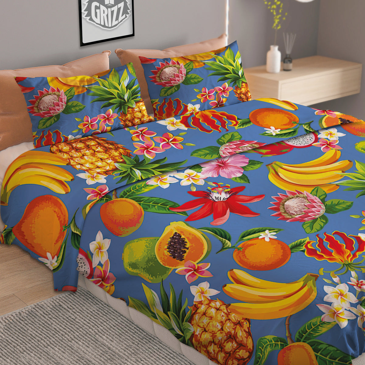 Fruits Aloha Tropical Print Pattern Duvet Cover Bedding Set