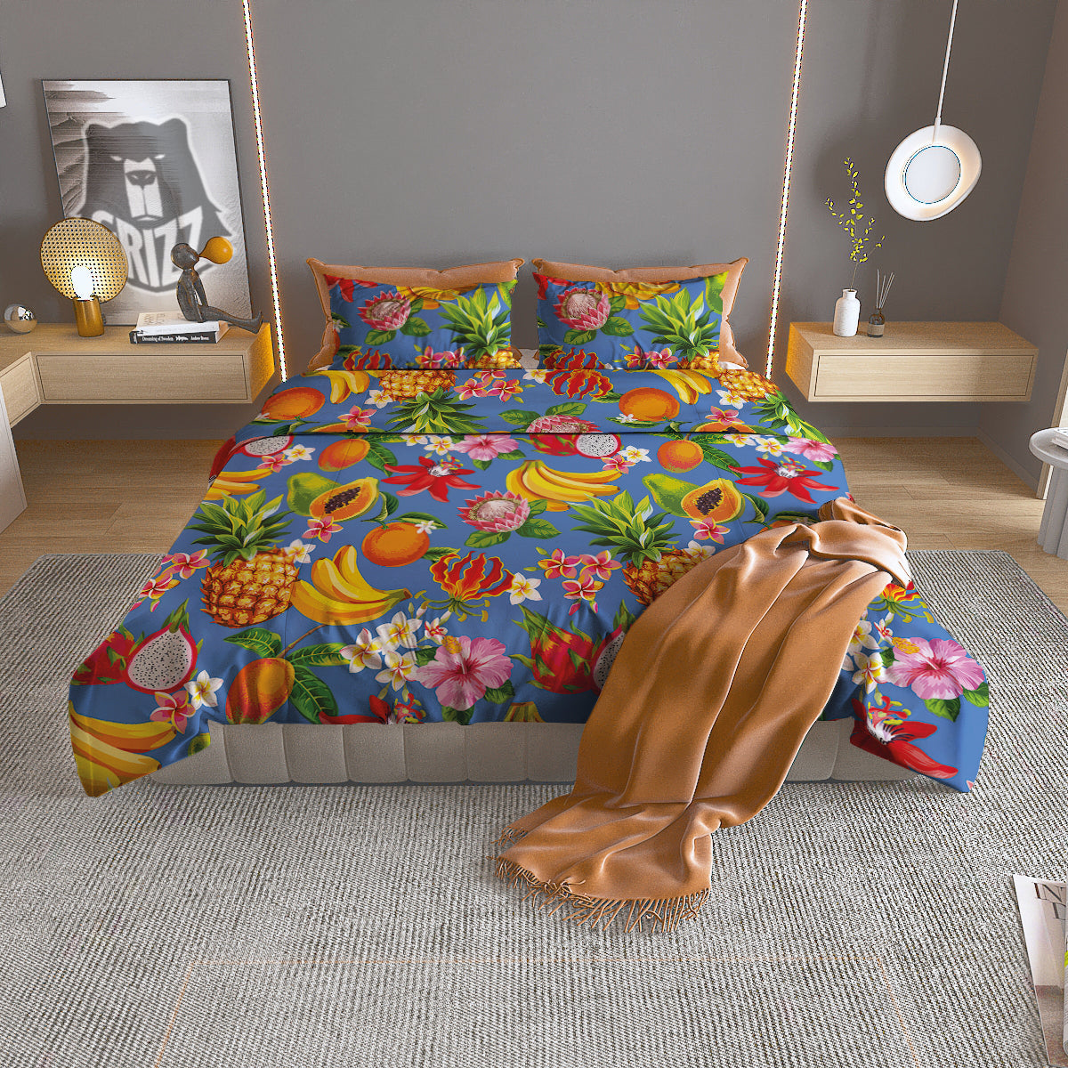 Fruits Aloha Tropical Print Pattern Duvet Cover Bedding Set