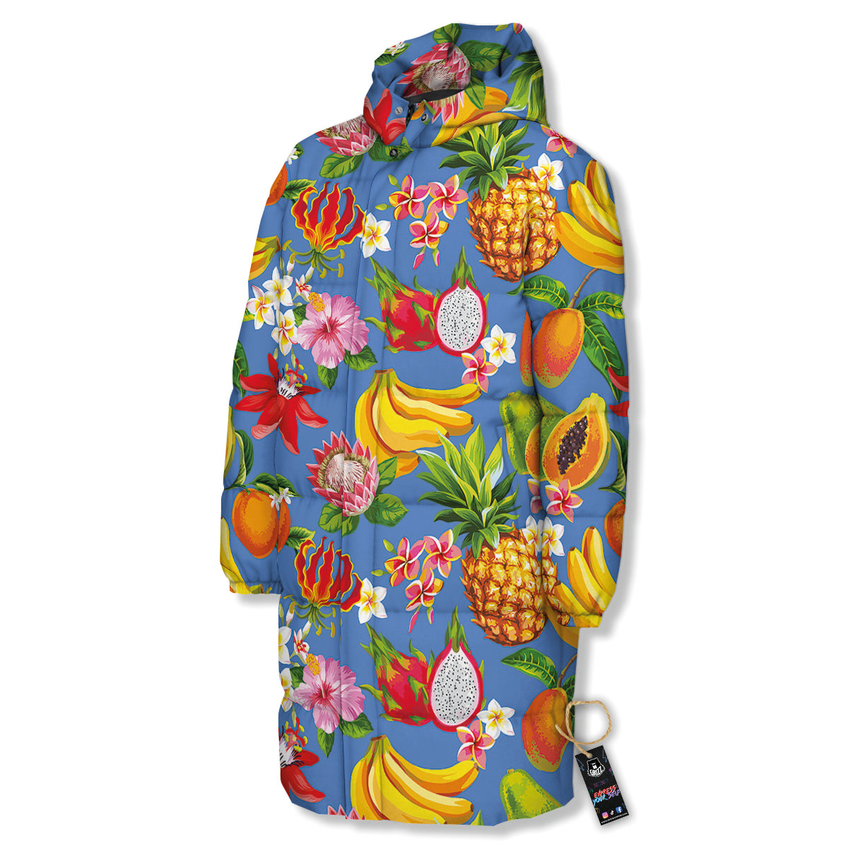 Fruits Aloha Tropical Print Pattern Long Down Jacket-grizzshop