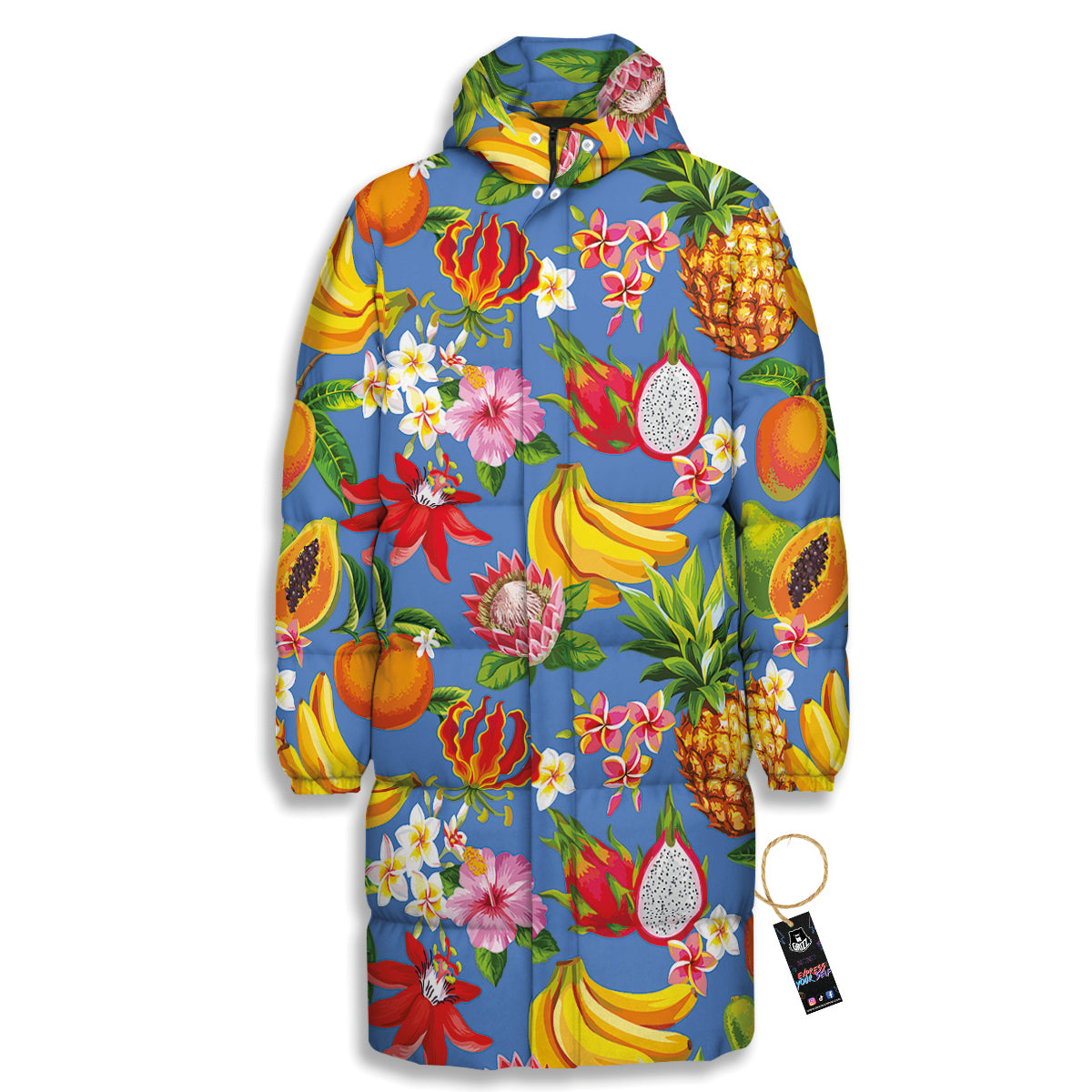 Fruits Aloha Tropical Print Pattern Long Down Jacket-grizzshop