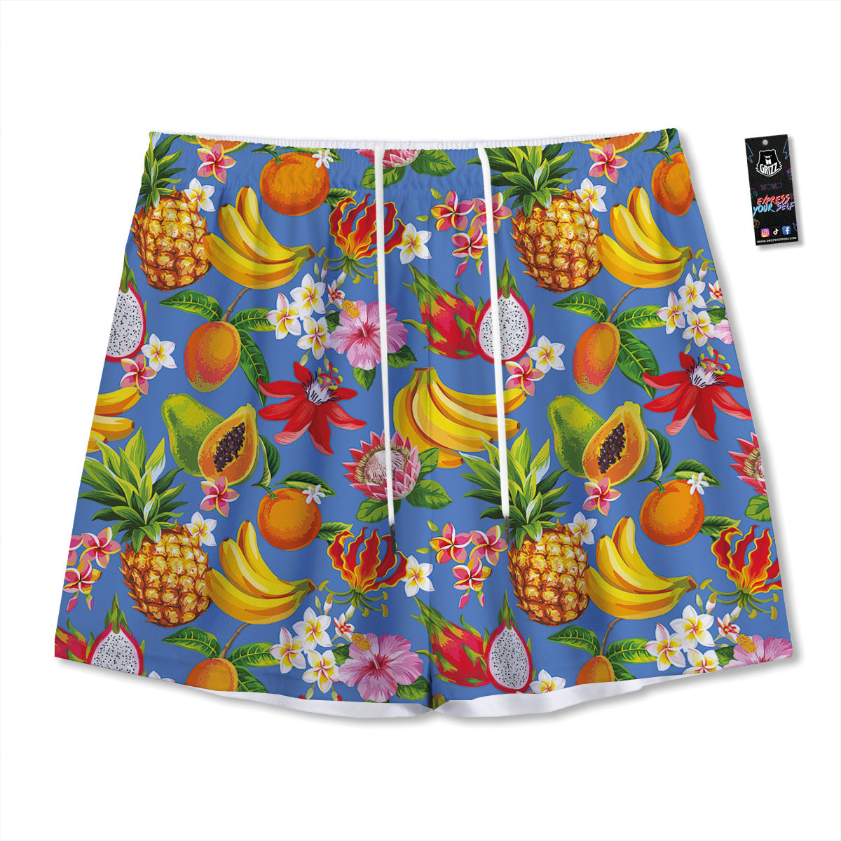Fruits Aloha Tropical Print Pattern Mesh Shorts-grizzshop