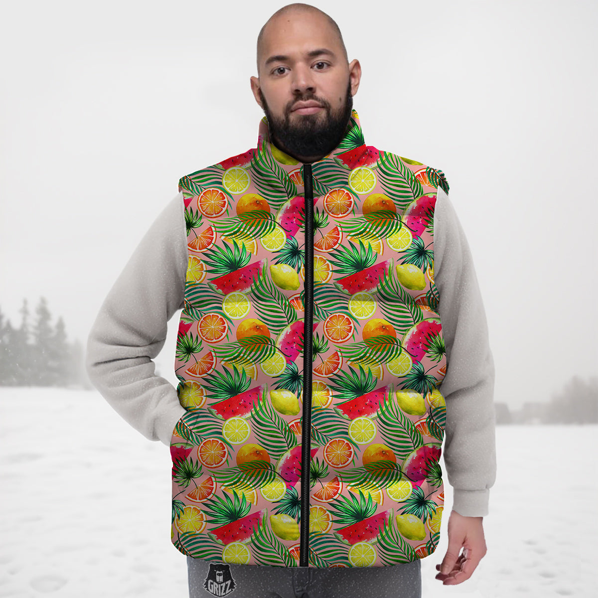 Fruits Cute Tropical Print Pattern Down Vest-grizzshop