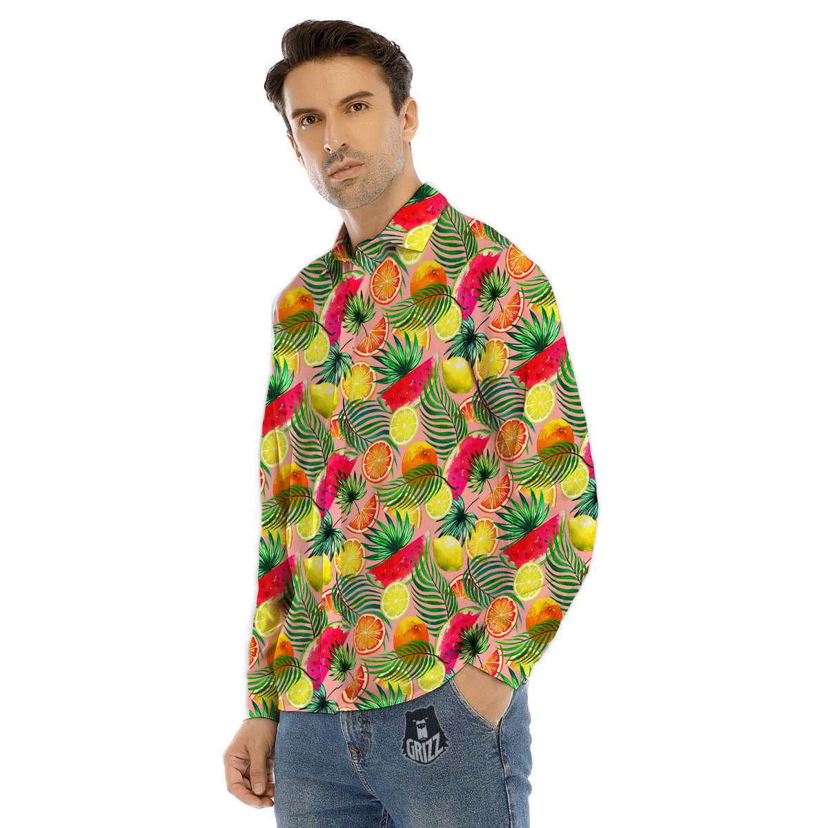 Fruits Cute Tropical Print Pattern Men's Dress Shirts-grizzshop