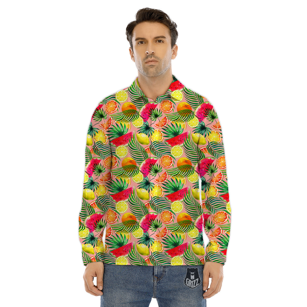 Fruits Cute Tropical Print Pattern Men's Dress Shirts-grizzshop