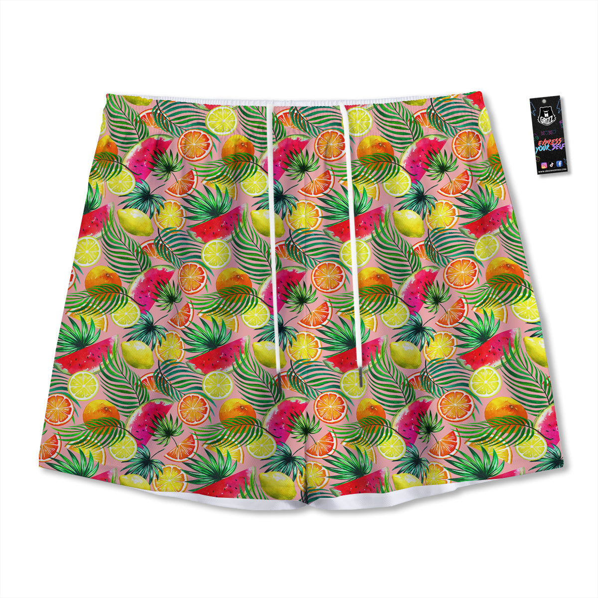 Fruits Cute Tropical Print Pattern Mesh Shorts-grizzshop