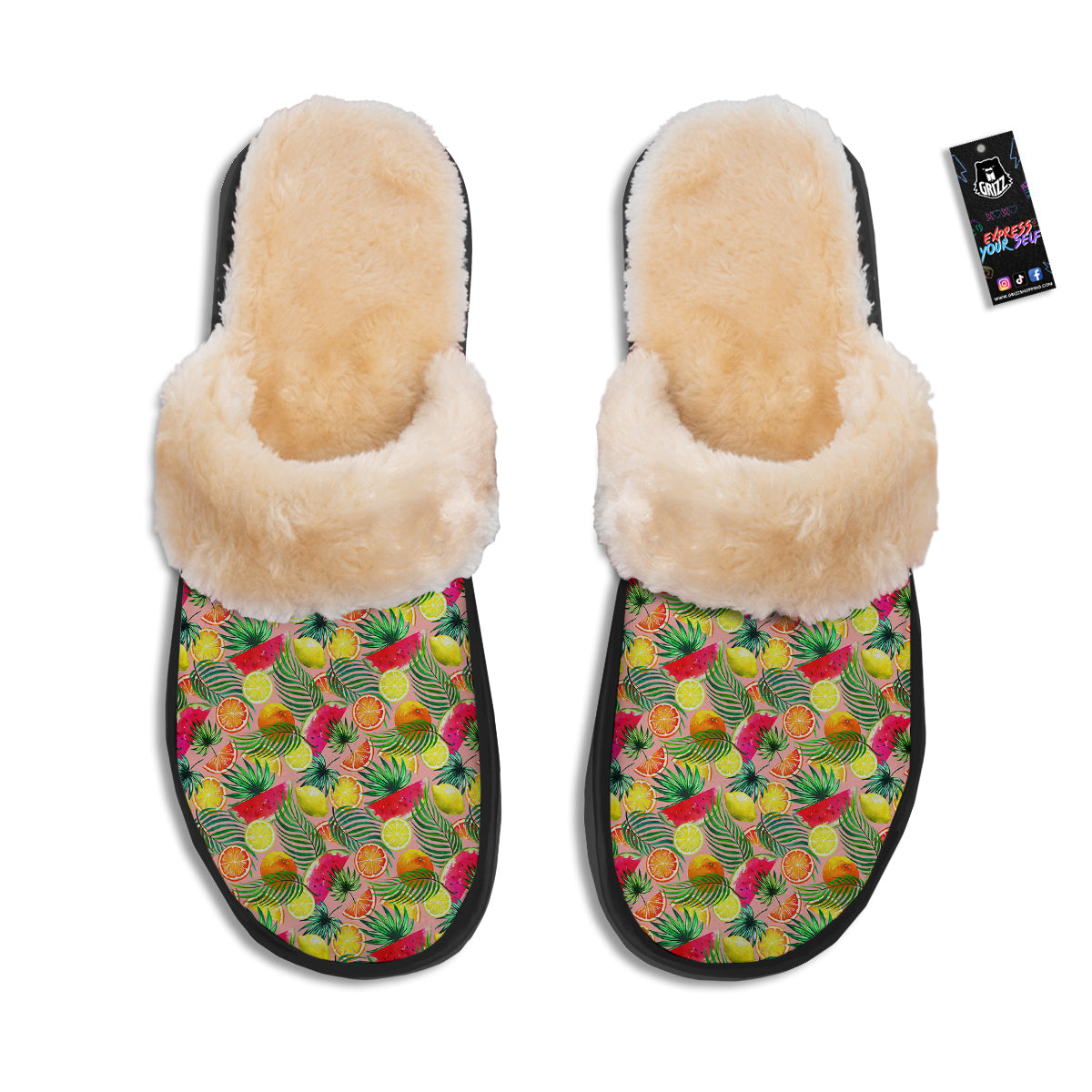 Fruits Cute Tropical Print Pattern Slippers-grizzshop