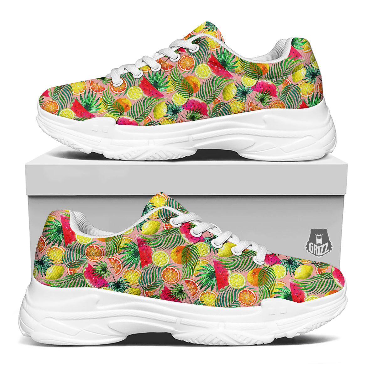 Fruits Cute Tropical Print Pattern White Chunky Shoes-grizzshop