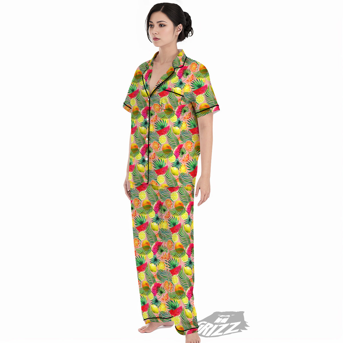 Fruits Cute Tropical Print Pattern Women's Pajamas Set-grizzshop