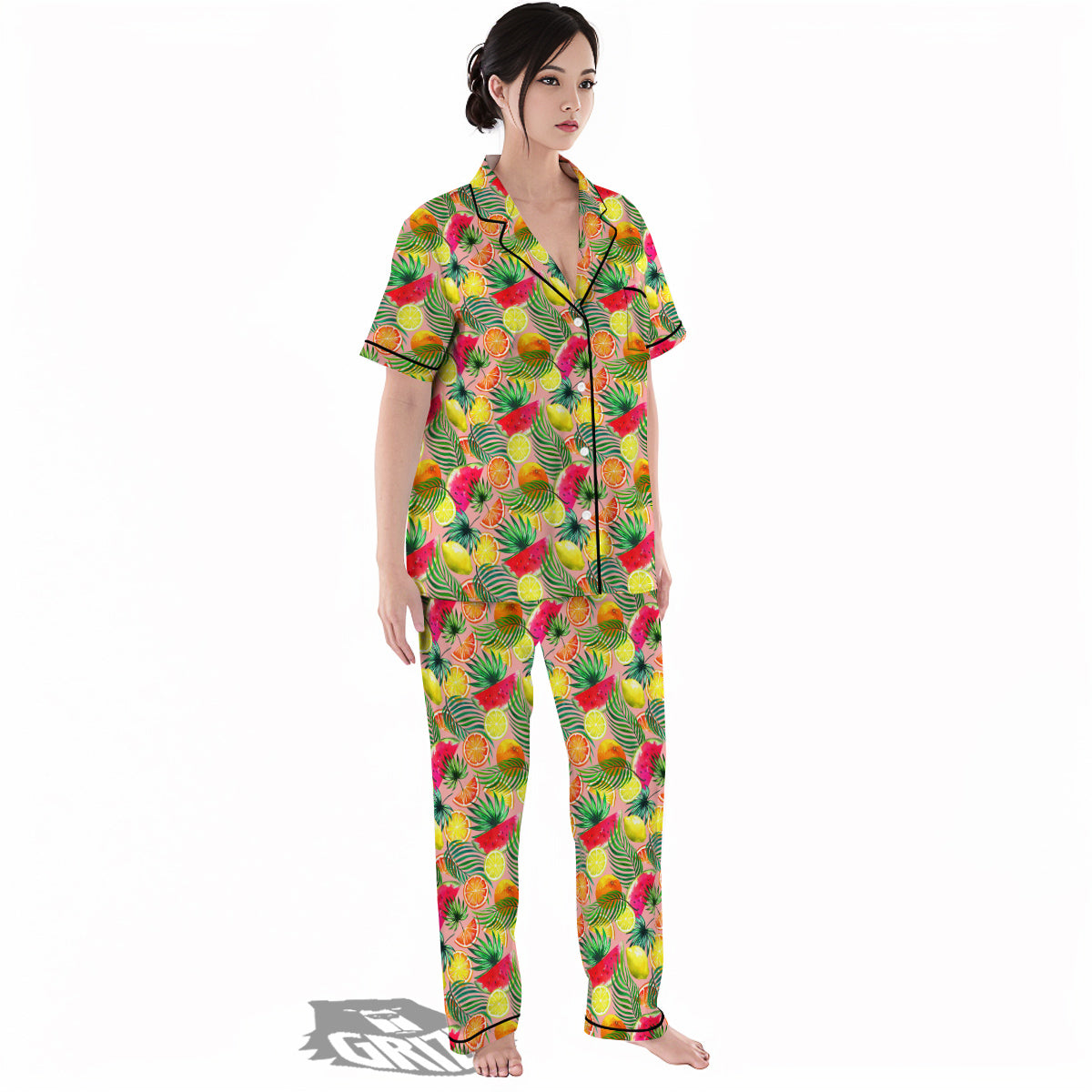 Fruits Cute Tropical Print Pattern Women's Pajamas Set-grizzshop