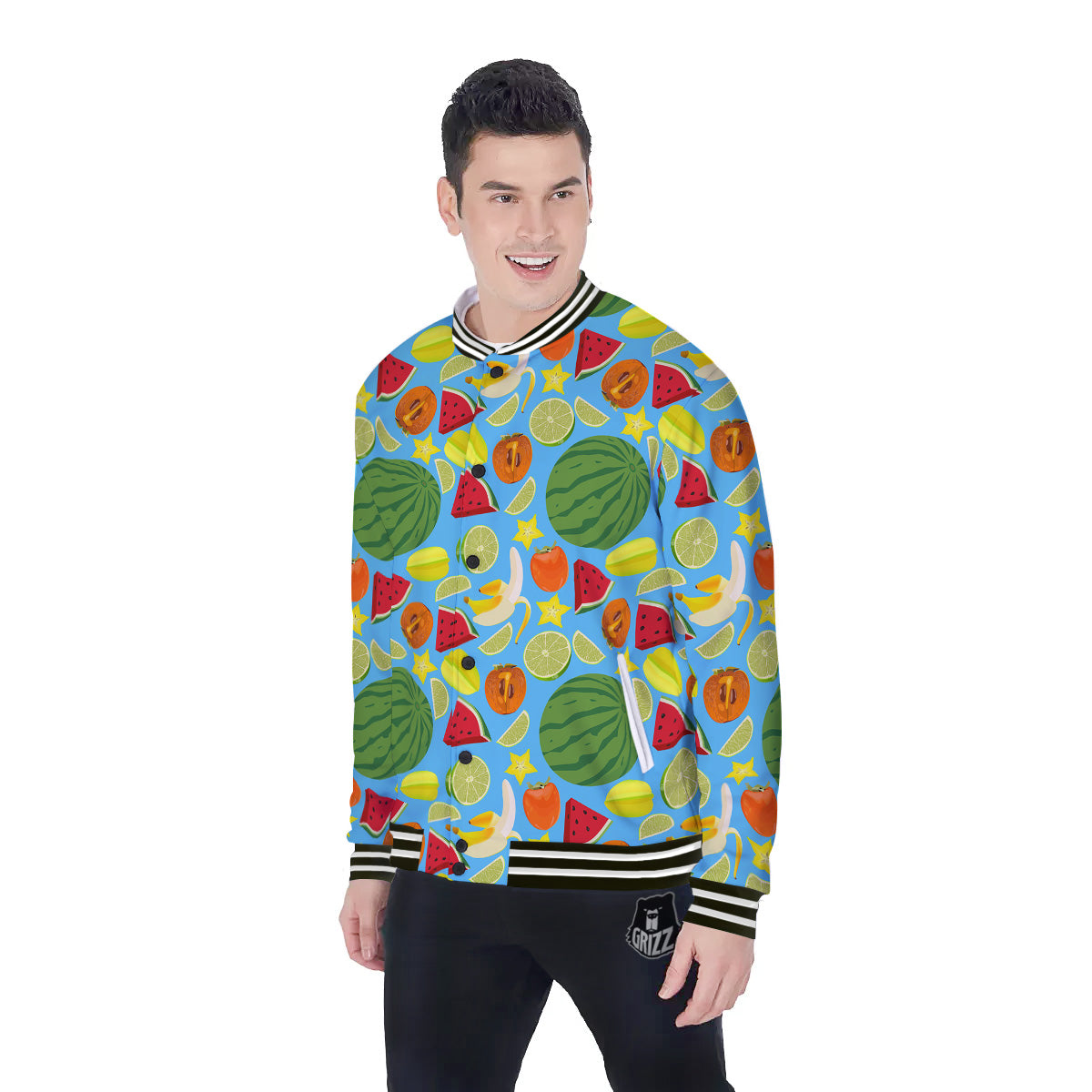 Fruits Depicting Print Pattern Baseball Jacket-grizzshop