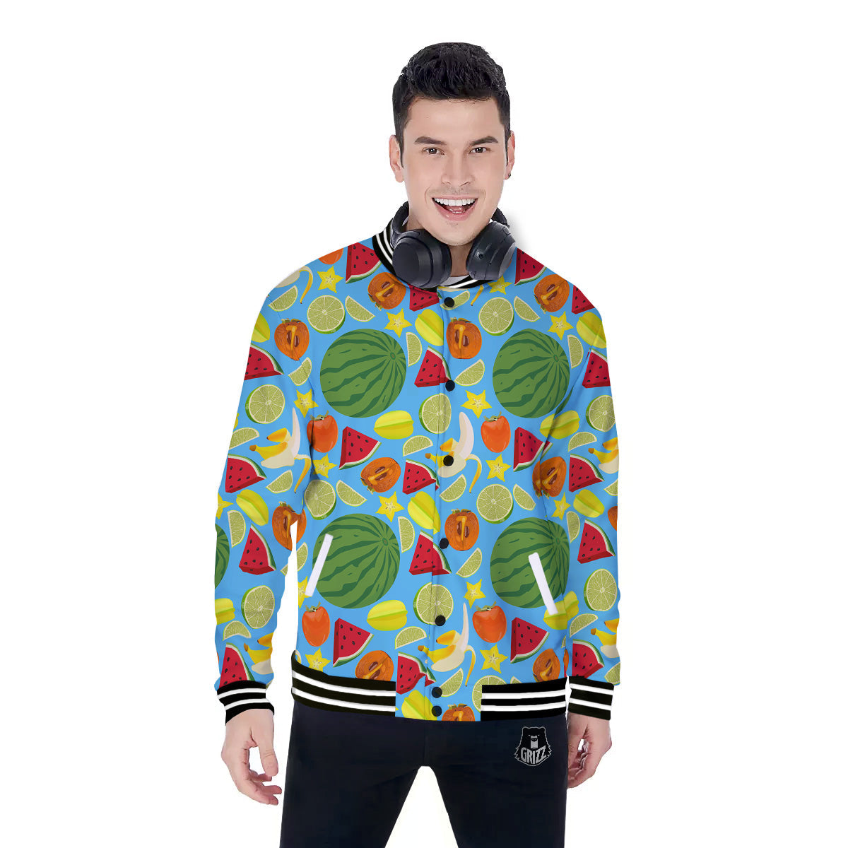 Fruits Depicting Print Pattern Baseball Jacket-grizzshop