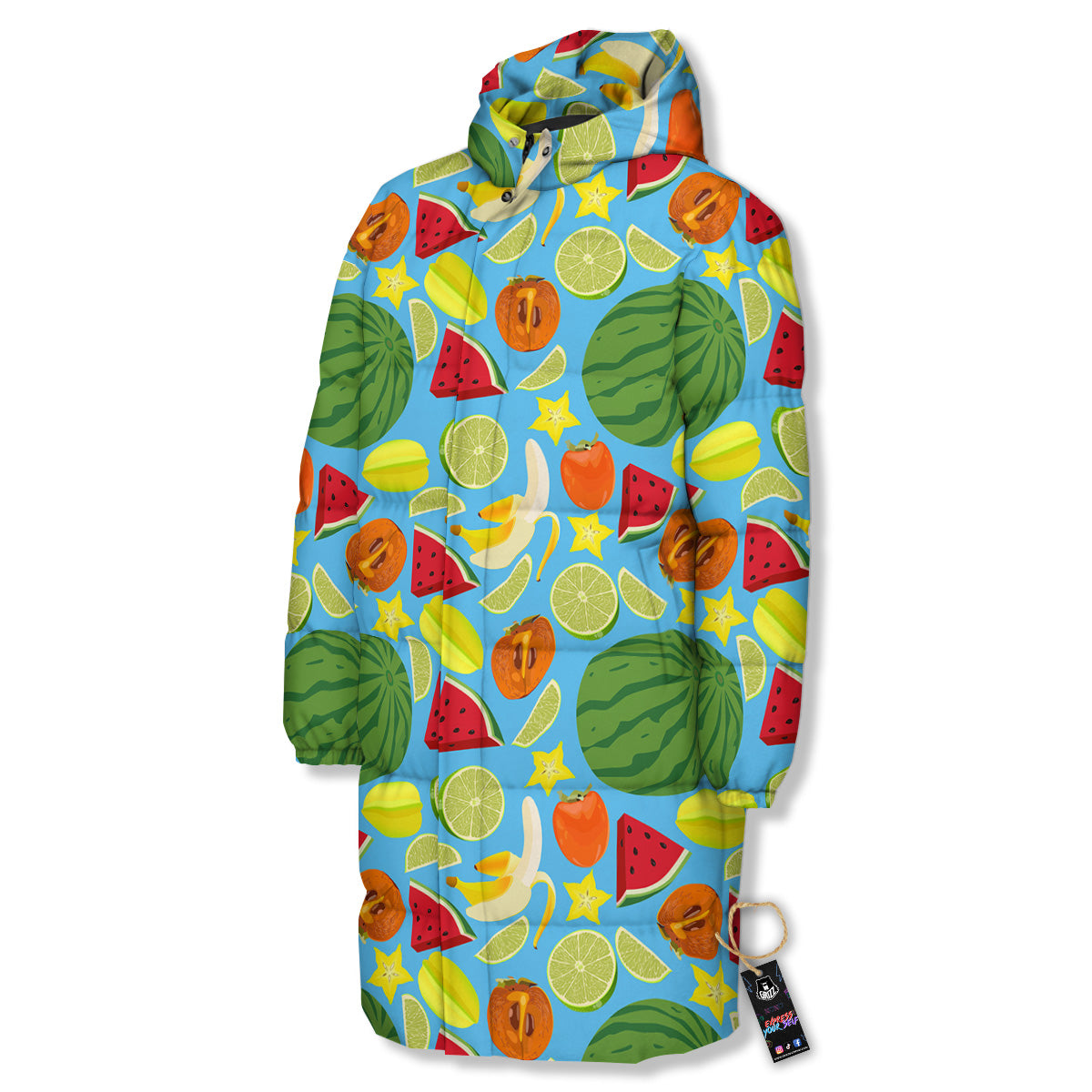Fruits Depicting Print Pattern Long Down Jacket-grizzshop