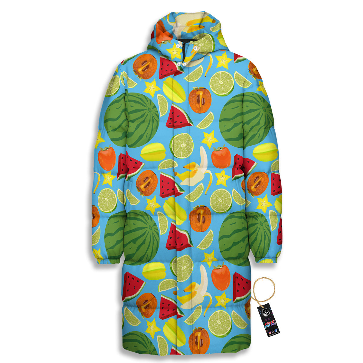 Fruits Depicting Print Pattern Long Down Jacket-grizzshop
