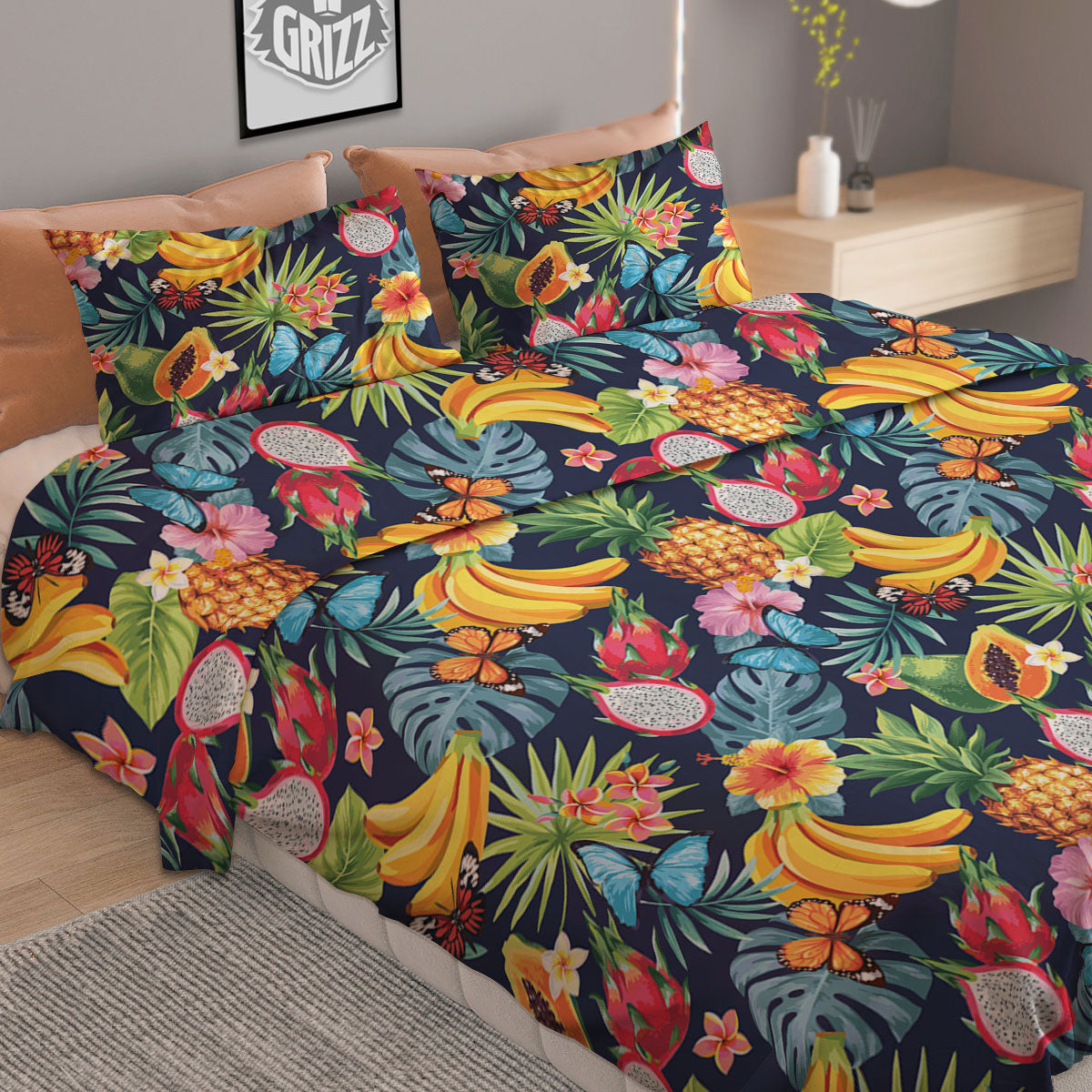 Fruits Hawaiian Tropical Print Pattern Duvet Cover Bedding Set