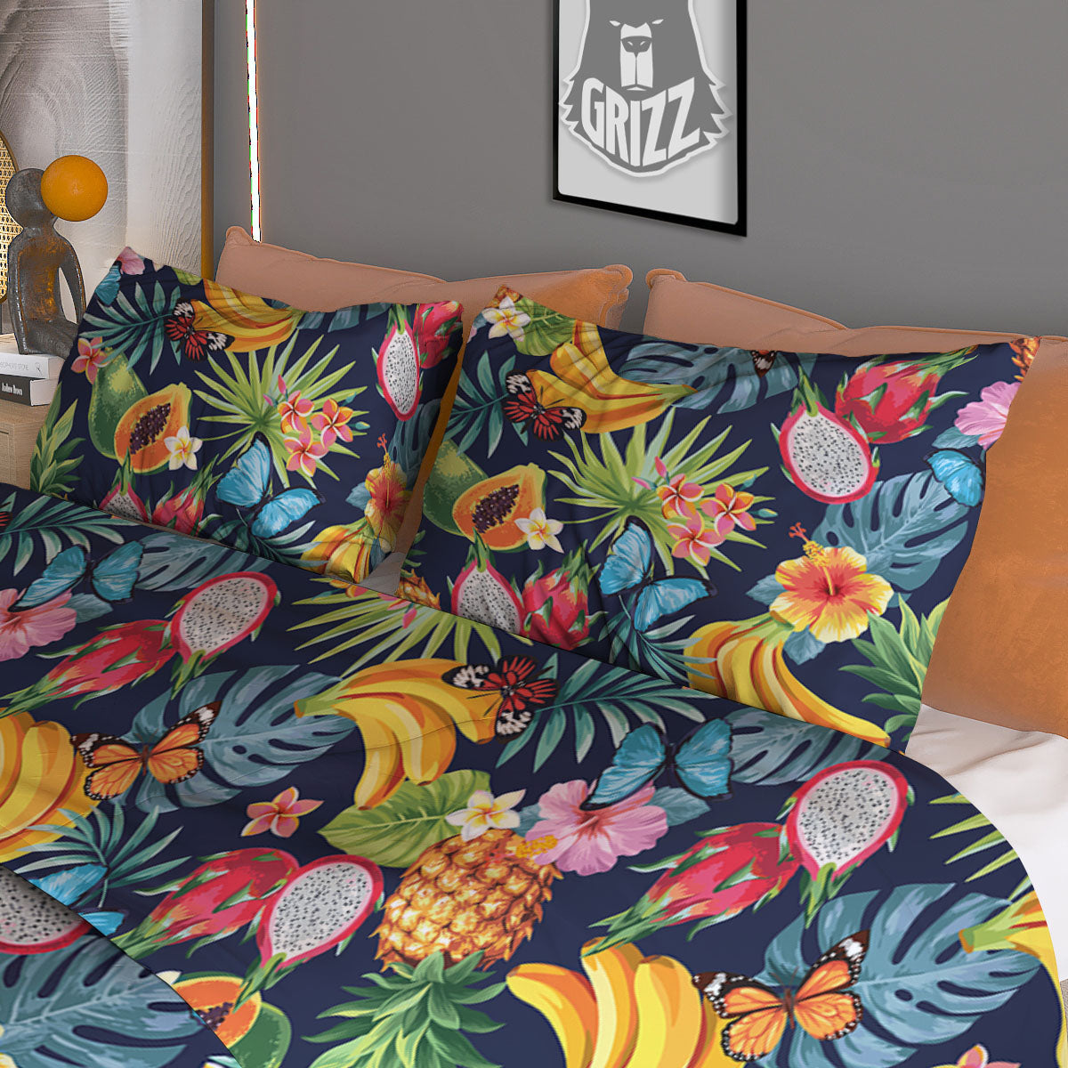 Fruits Hawaiian Tropical Print Pattern Duvet Cover Bedding Set
