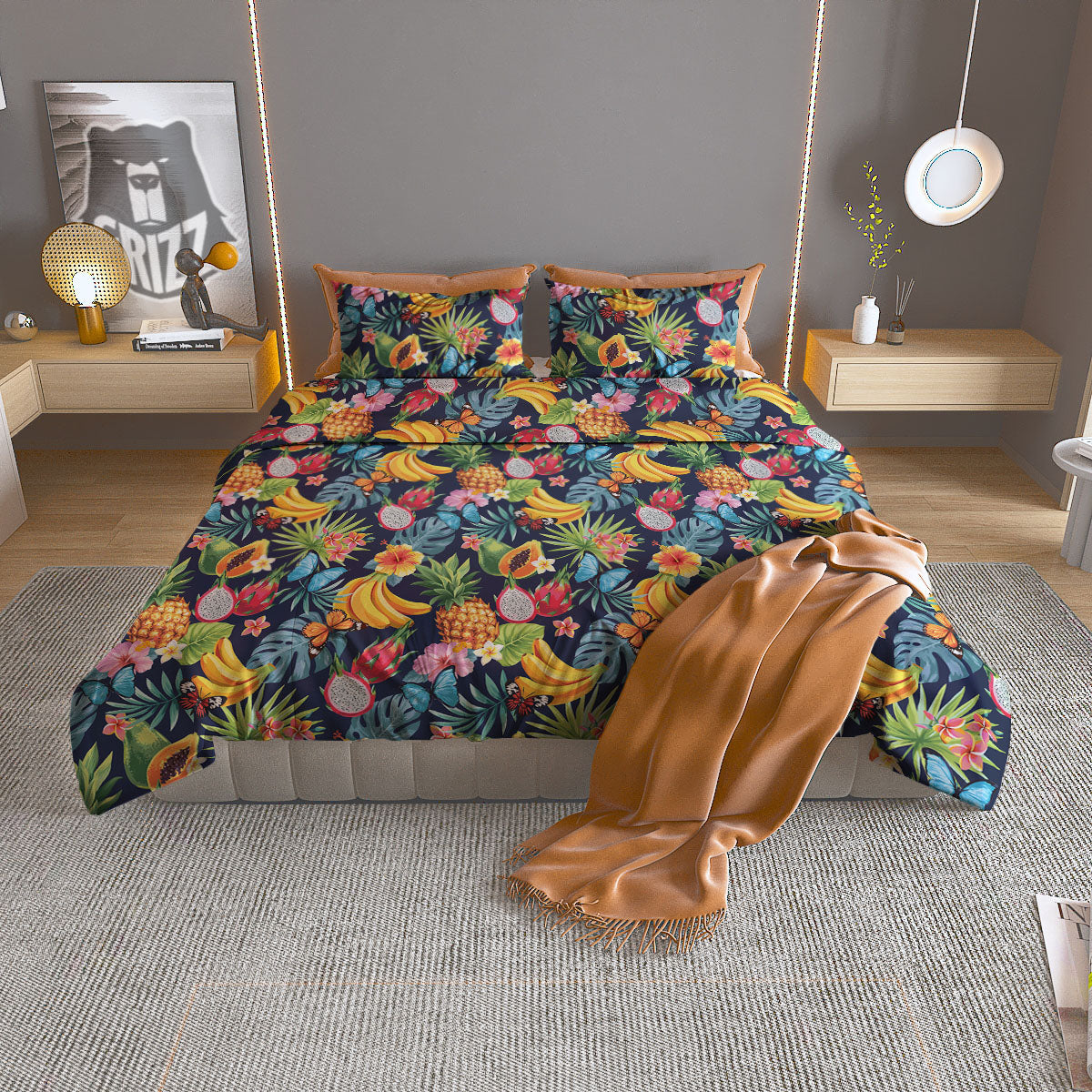 Fruits Hawaiian Tropical Print Pattern Duvet Cover Bedding Set