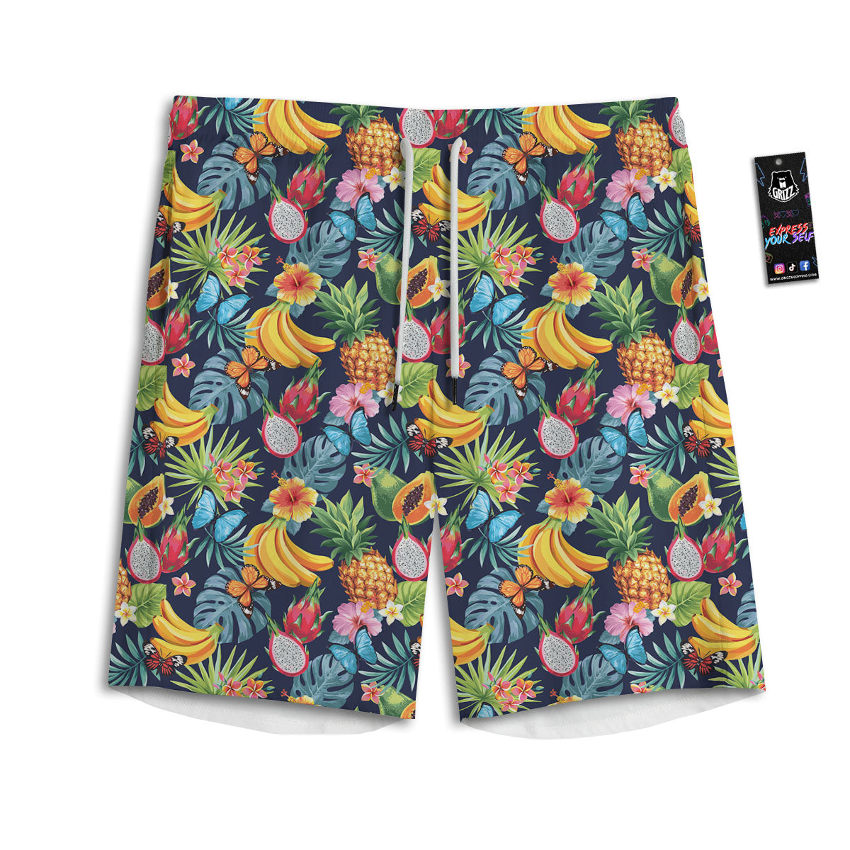 Fruits Hawaiian Tropical Print Pattern Men's Athletic Shorts-grizzshop