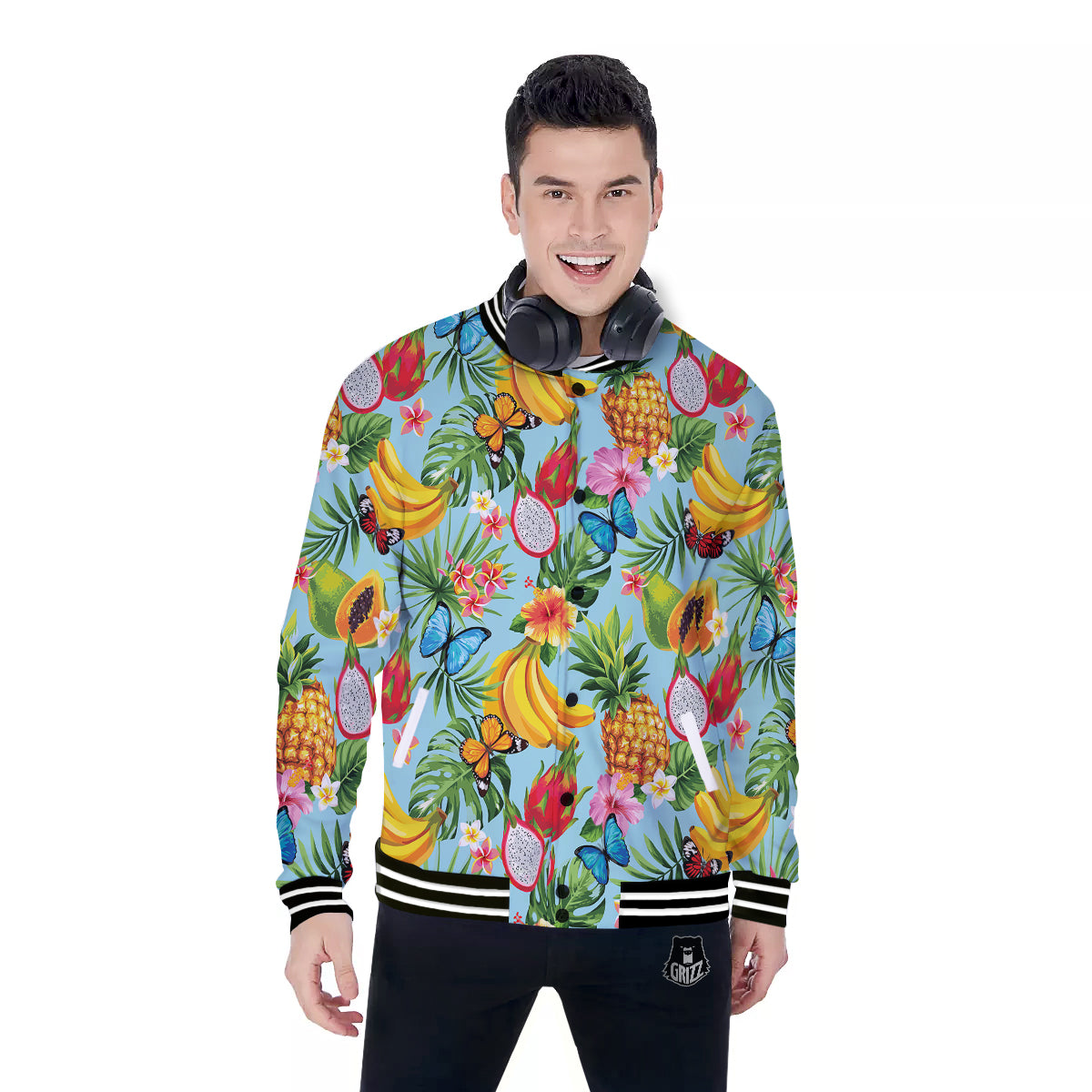 Fruits Jungle Tropical Print Pattern Baseball Jacket-grizzshop