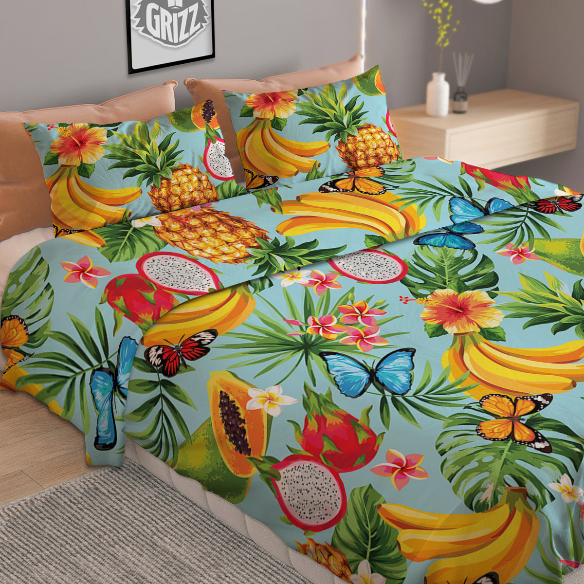 Fruits Jungle Tropical Print Pattern Duvet Cover Bedding Set-grizzshop