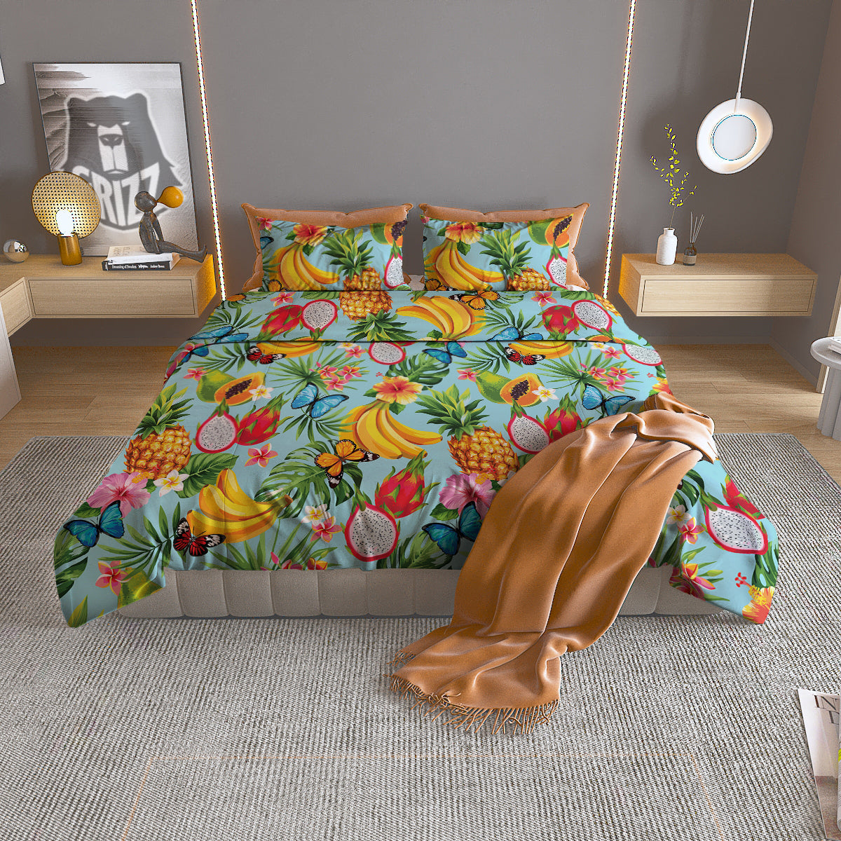 Fruits Jungle Tropical Print Pattern Duvet Cover Bedding Set-grizzshop