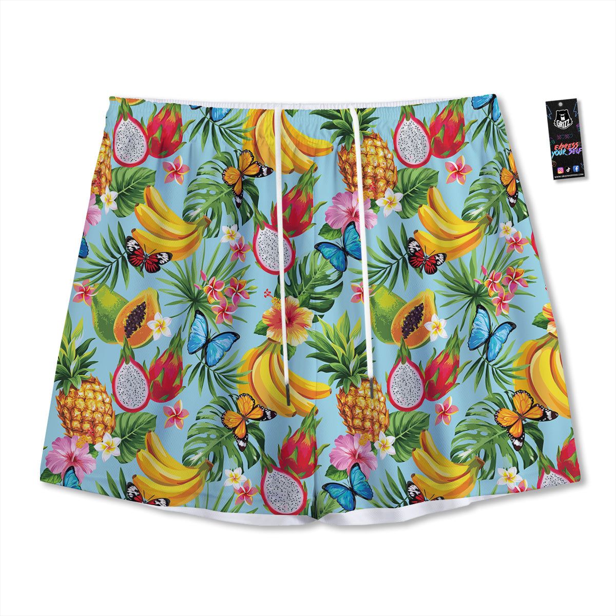 Fruits Jungle Tropical Print Pattern Mesh Shorts-grizzshop
