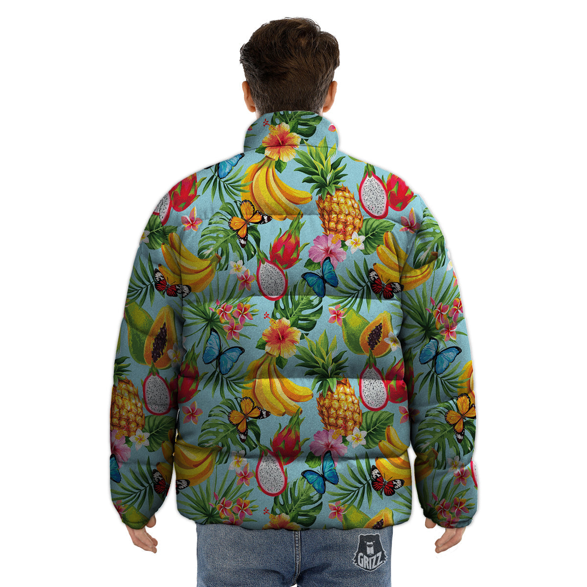 Fruits Jungle Tropical Print Pattern Puffer Jacket-grizzshop
