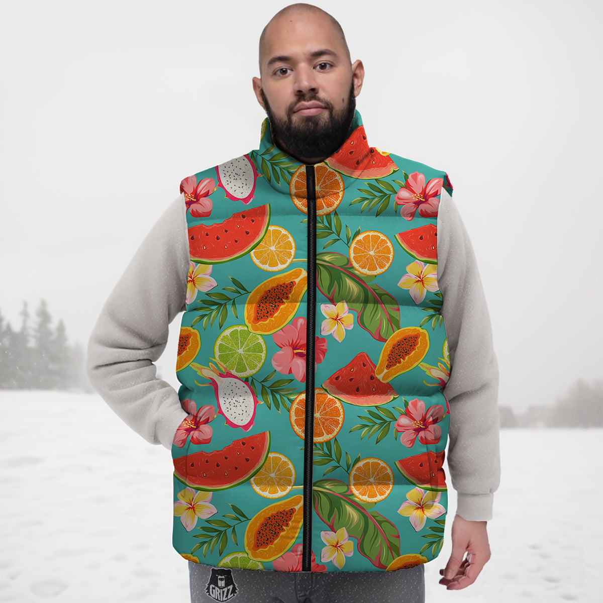 Fruits Tropical Paradise Print Pattern Down Vest-grizzshop