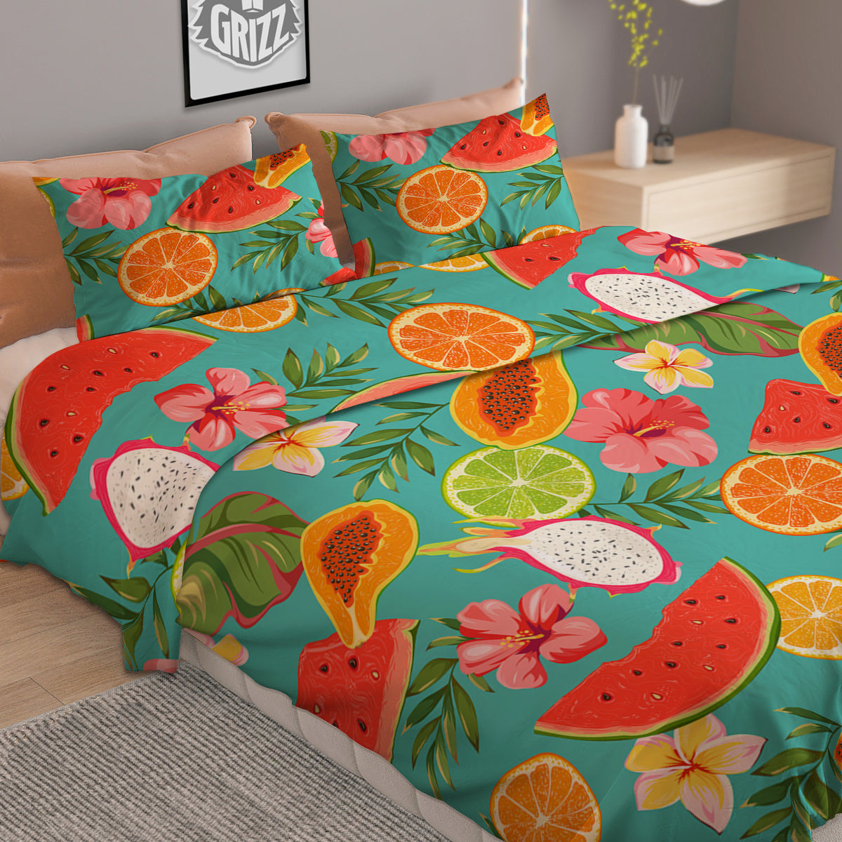Fruits Tropical Paradise Print Pattern Duvet Cover Bedding Set-grizzshop